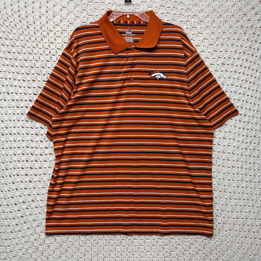 Denver Broncos Majestic Polo Shirt Mens 2XL Orange Short Sleeve Performance Polo